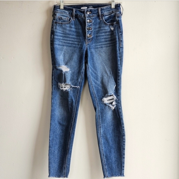 OLD NAVY ROCKSTAR SUPER SKINNY HIGH RISE BUTTON FRONT SIZE 2 - Picture 1 of 2